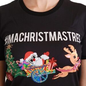 DOLCE & GABBANA BLACK COTTON CREWNECK TEE WITH UNIQUE WOMEN'S PRINT